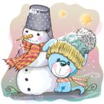 Картинка для декупажа: снеговик и собачка