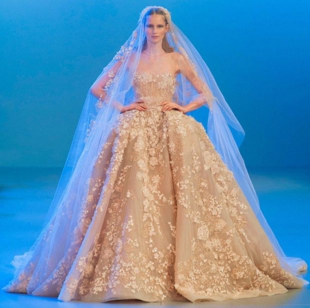 свадебные коллекции Elie Saab 2018 пышная юбка золотая