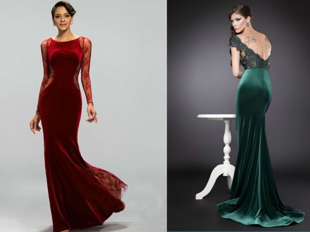 Что надеть на Новый год 2020: платье бархатное красное зеленое длинное 
