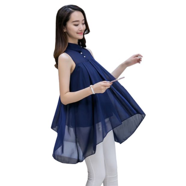 модные кофты 208: блузка шифоновая синяя свободная