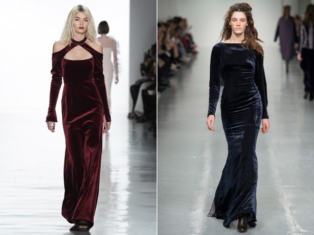 модные женские платья зима 2022 2023: платья длинные бархат бордо серое