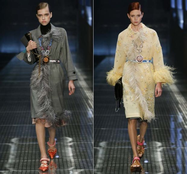 мода весна лето 2022 2023 для женщин за 50: пальто с бахромой из перьев серое желтое